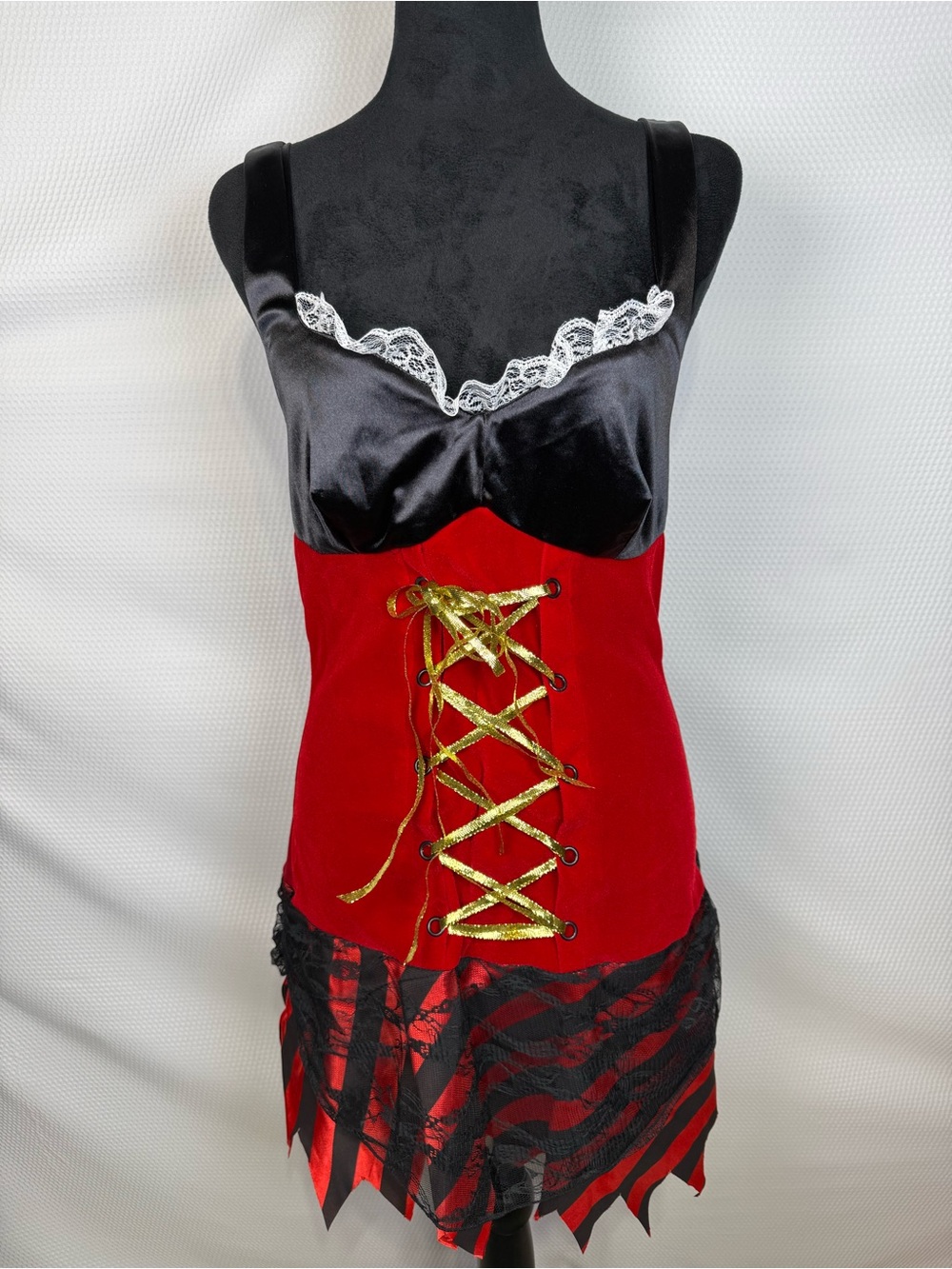 Title:
Wet Seal Pirate Halloween Costume Dress Women’s XL Red Black Corset Lace-